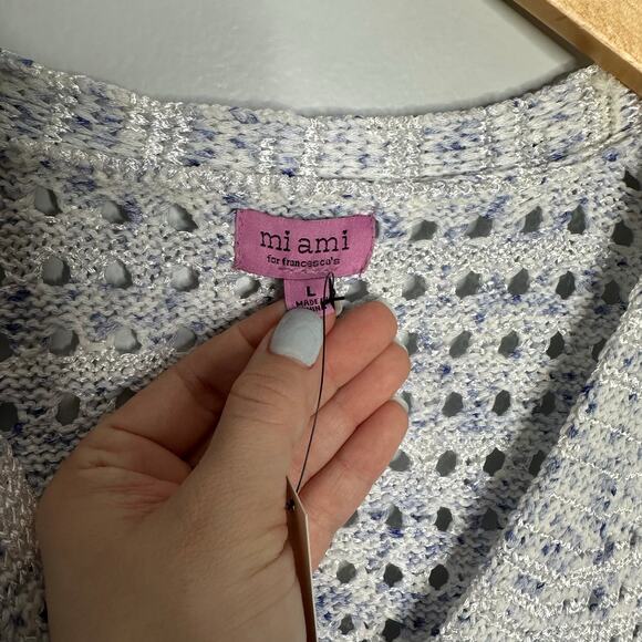 Mi Ami Women’s Patsy Speckled Front Button Down Pointelle Cardigan Size L NWT - Picture 5 of 8